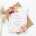 Burgundy Terracotta Flowers Gold Geometric Wedding Invitation<br><div class="desc">This wedding invitation features rustic watercolor flowers in terracotta,  burgundy,  burnt orange,  yellow,  blush with beige and brown pampas grass,  and a gold geometric frame. For more advanced customization of this design,  please click the "customize further" link. Matching items are also available.</div>