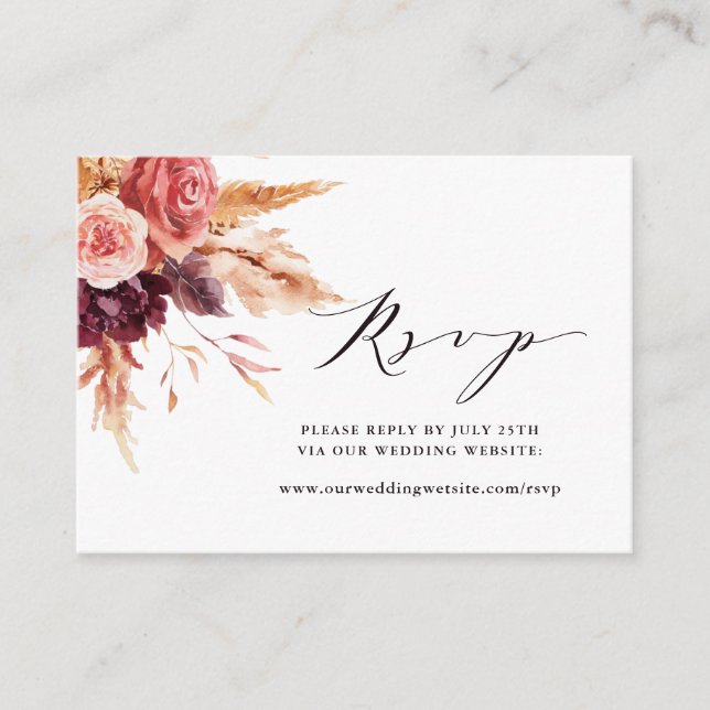 Burgundy Terracotta Flowers Wedding Website RSVP  Enclosure Card (Front)