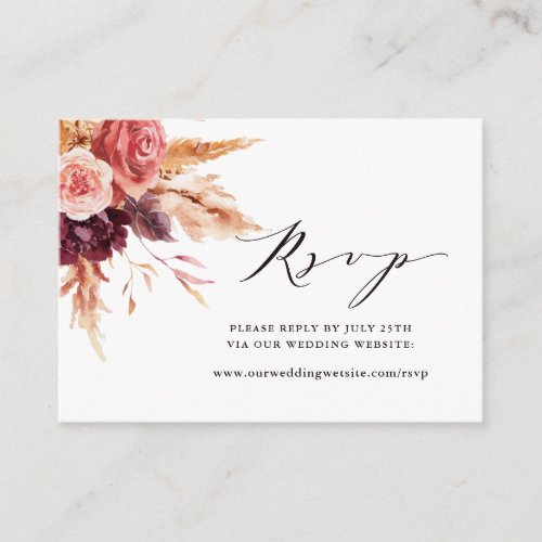 Burgundy Terracotta Flowers Wedding Website RSVP  Enclosure Card