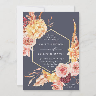 Burgundy Terracotta Gold Floral Wedding Purple Invitation