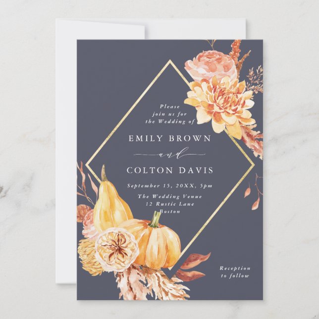 Burgundy Terracotta Gold Floral Wedding Purple Invitation (Front)