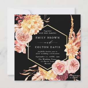 Burgundy Terracotta Gold Floral Wedding Square Invitation