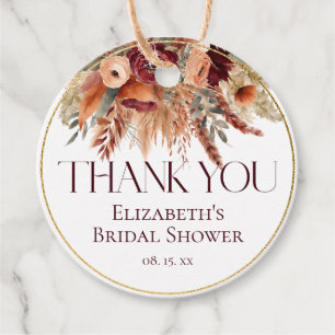 Burgundy Terracotta Gold Florals Pampas Thank You Favor Tags