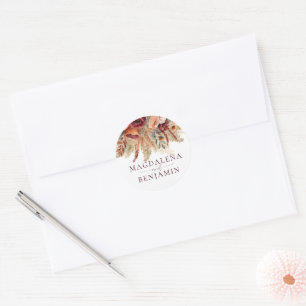 Burgundy Terracotta Rust Fall Florals Pampas Grass Classic Round Sticker
