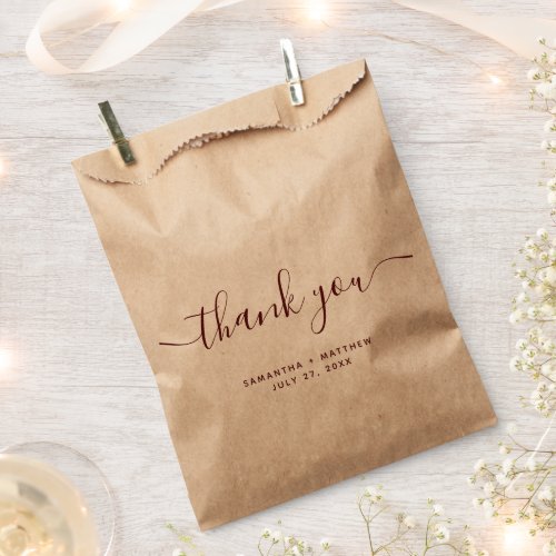  Burgundy Thank You Hand Lettered Script Wedding Favor Bag