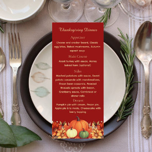 Burgundy Thankful Message Thanksgiving Dinner Menu