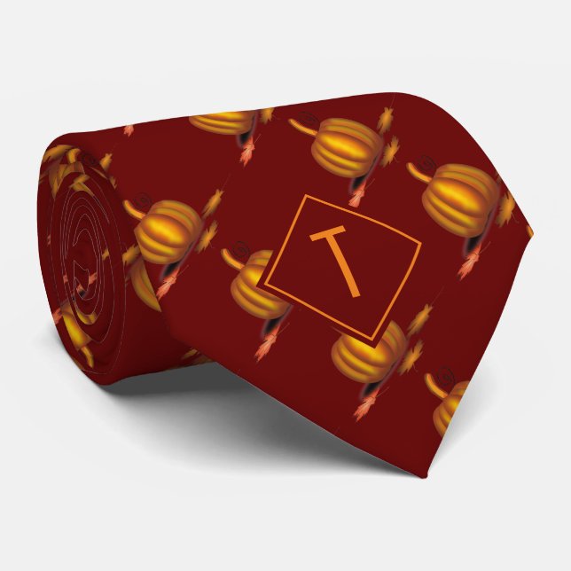 Burgundy | Thanksgiving | PUMPKIN | Monogram Neck Tie (Rolled)
