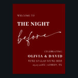 Burgundy The Night Before Rehearsal Dinner Sign<br><div class="desc">Burgundy The Night Before Rehearsal Dinner Sign</div>