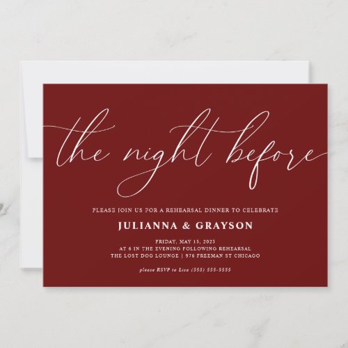 Burgundy The Night Before Wedding Rehearsal Dinner Invitation