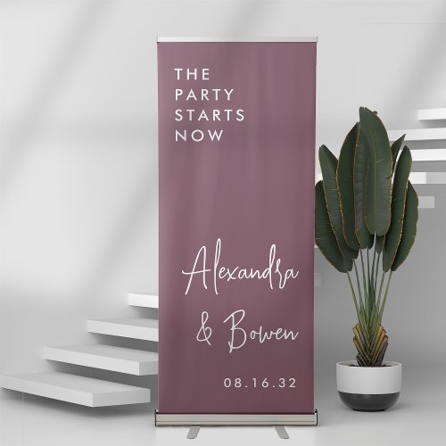Burgundy  The Party Starts Now Wedding Retractable Banner