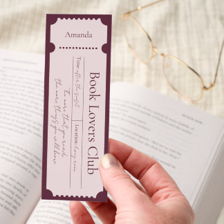 Burgundy Ticket Book Lover's Club Personalized Bookmarks