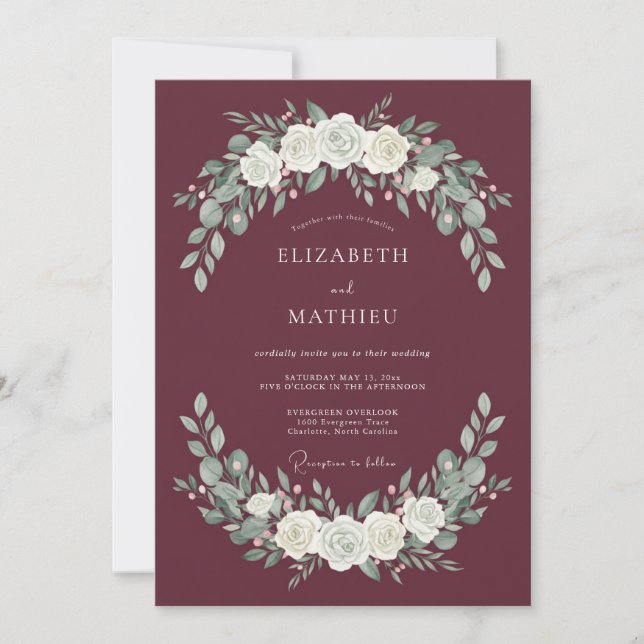 Burgundy Timeless Winter Wedding Invitation (Front)