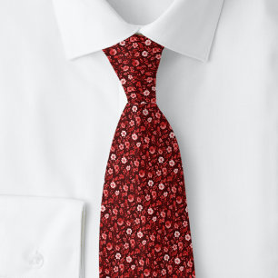 Burgundy Tiny Flowers Neck Tie