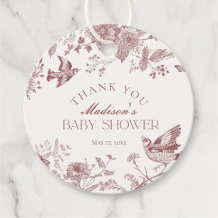 Burgundy Toile De Jouy Floral Baby Shower Favor Favor Tags