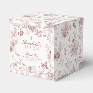 Burgundy Toile De Jouy Floral Baptism Favor Boxes