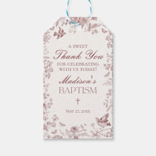 Burgundy Toile De Jouy Floral Baptism Favors Gift Tags