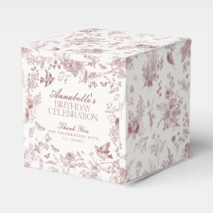 Burgundy Toile De Jouy Floral Birthday Favor Box