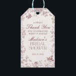 Burgundy Toile De Jouy Floral Bridal Shower Favors Gift Tags<br><div class="desc">Elevate your autumn celebrations with our Fall Toile party decor, featuring detailed floral burgundy toile on a warm white background. This French-inspired Chinoiserie design exudes elegance and sophistication, perfect for fall gatherings in September, October, or November. The intricate toile de Jouy pattern captures the crisp, cozy essence of fall, creating...</div>