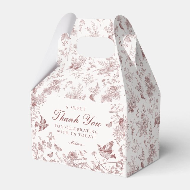 Burgundy Toile De Jouy Floral Dessert Favor Boxes (Front Side)