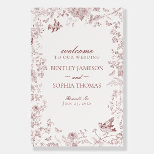 Burgundy Toile De Jouy Floral Wedding Welcome Sign