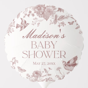 Burgundy Toile De Jouy Vintage Floral Baby Shower Balloon