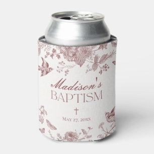 Burgundy Toile De Jouy Vintage Floral Baptism Can Cooler