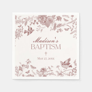 Burgundy Toile De Jouy Vintage Floral Baptism Napkins