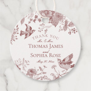 Burgundy Toile De Jouy Vintage Floral Wedding Favor Tags