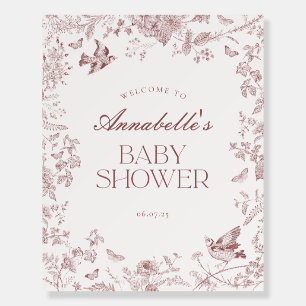 Burgundy Toile Floral Baby Shower Welcome Sign
