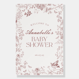 Burgundy Toile Floral Baby Shower Welcome Sign