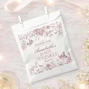 Burgundy Toile Floral Baby Sprinkle Dessert Favor Bag