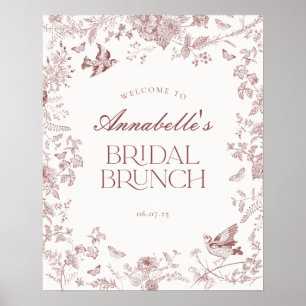 Burgundy Toile Floral Bridal Brunch Welcome Sign
