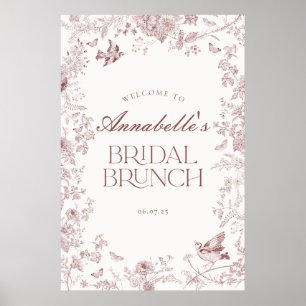 Burgundy Toile Floral Bridal Brunch Welcome Sign