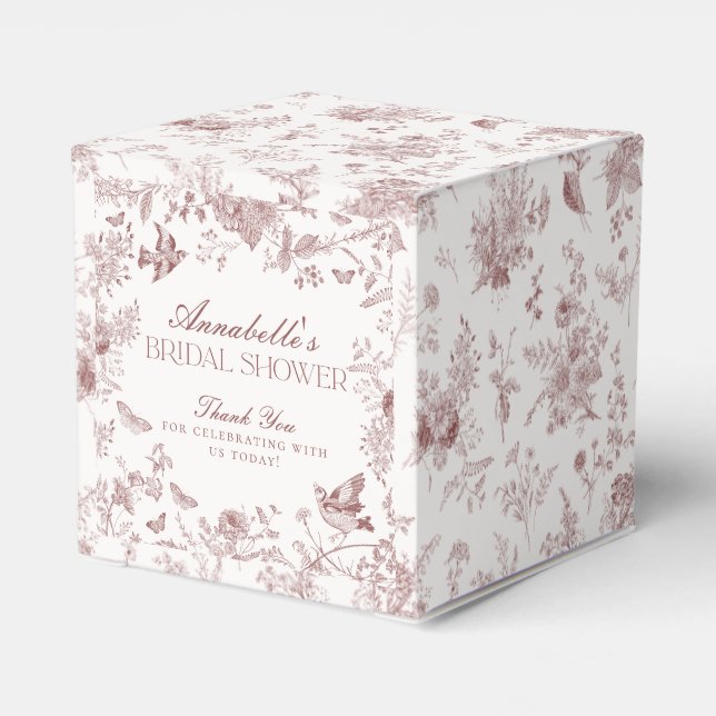Burgundy Toile Floral Bridal Shower Favor Box (Back Side)
