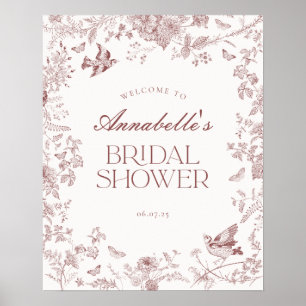 Burgundy Toile Floral Bridal Shower Welcome Sign