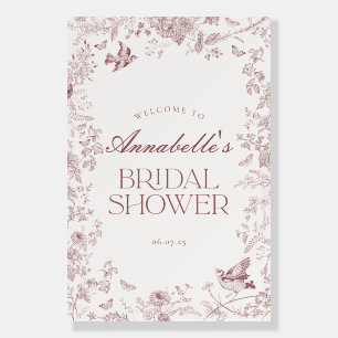 Burgundy Toile Floral Bridal Shower Welcome Sign