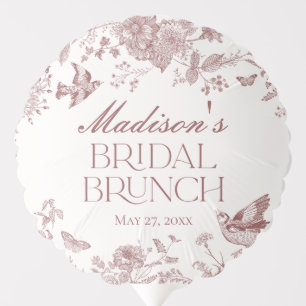 Burgundy Toile Jouy Vintage Floral Bridal Brunch Balloon