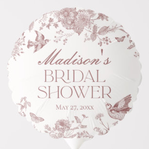 Burgundy Toile Jouy Vintage Floral Bridal Shower Balloon