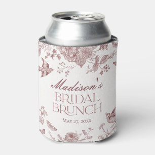 Burgundy Toile Jouy Vintage Floral Brunch Shower Can Cooler