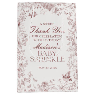 Burgundy Toile Vintage Floral Baby Sprinkle Favor Medium Gift Bag