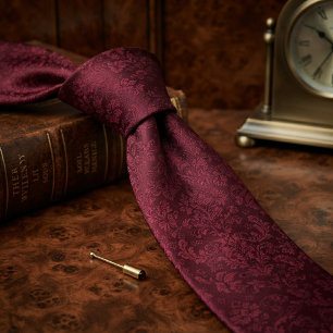 Burgundy Tonal Damask Jacquard Neck Tie