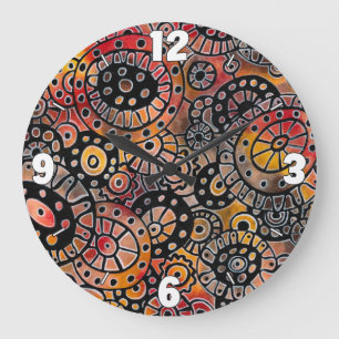 Burgundy Tranquil Oval Corals Original Abstract Large Clock