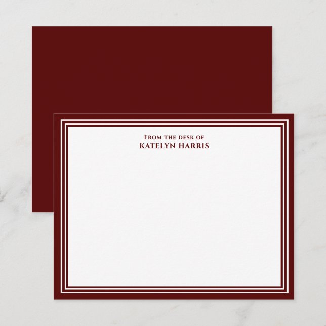 Burgundy Triple Border From The Desk Of Flat Note Card (Front/Back)