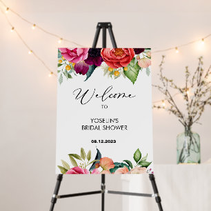Burgundy Tropical Floral Bridal Shower Welcome Foam Board