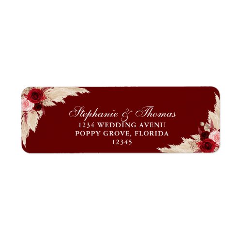 Burgundy Tropical Roses Return Address Label