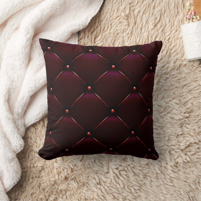 Burgundy Tufted Leather Look Print Thow Pillow (Blanket)