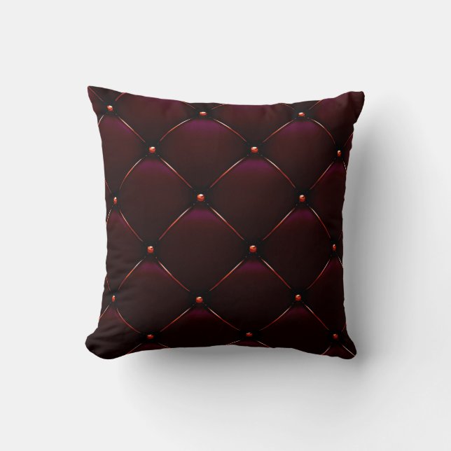 Burgundy Tufted Leather Look Print Thow Pillow (Front)