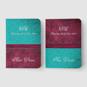 Burgundy & Turquoise Lace Wedding Vows Keepsake Foil Vow Books