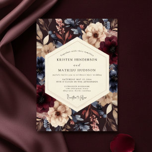 Burgundy Twilight Botanical Romance Wedding Invitation