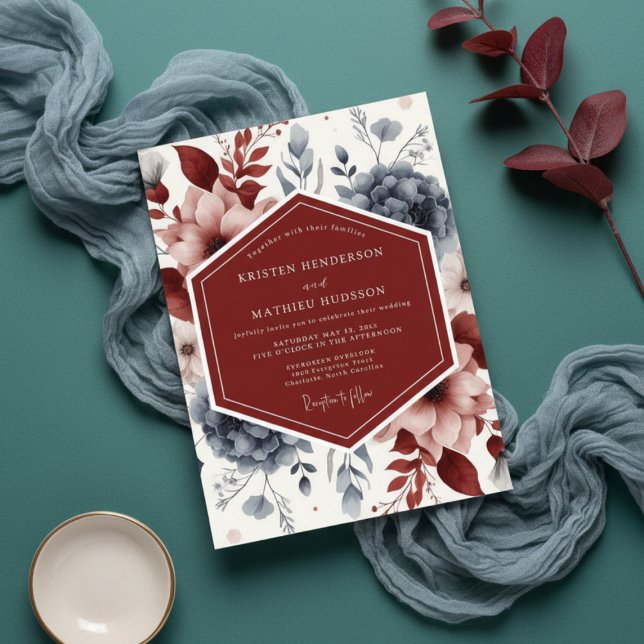 Burgundy Twilight Botanical Wedding Invitation (Creator Uploaded)